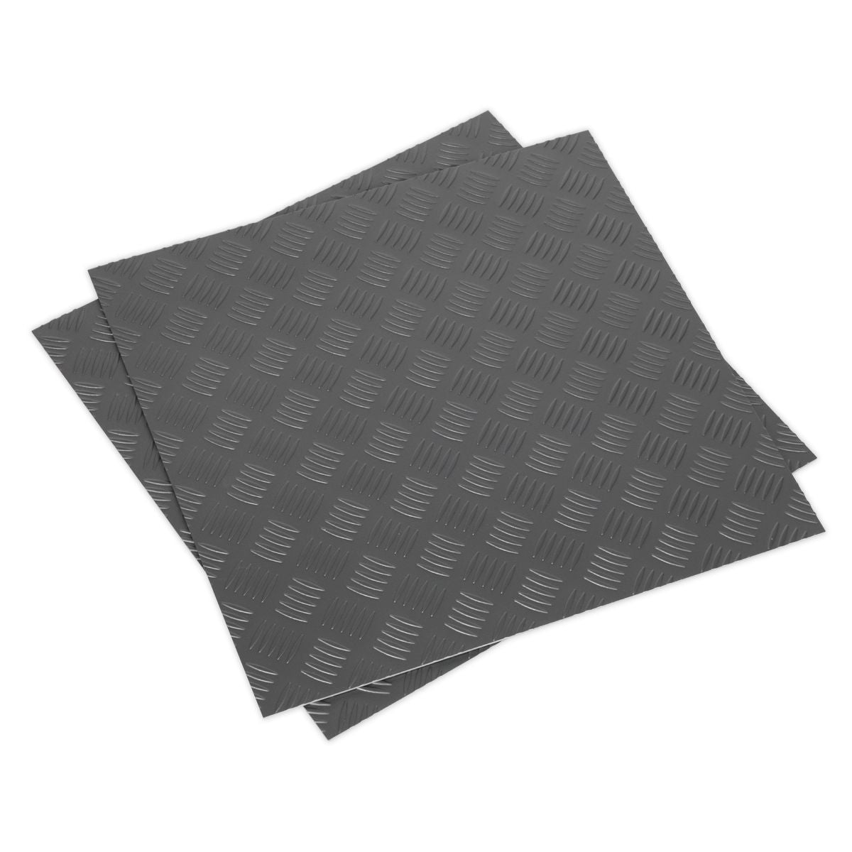 Sealey Vinyl Floor Tile with Peel & Stick Backing Silver Treadplate - Pack of 16 - Image 1
