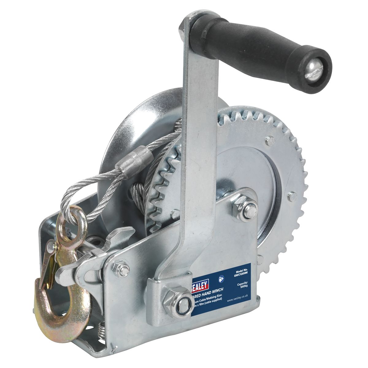 Sealey Geared Hand Winch with Cable 540kg Capacity - Image 1