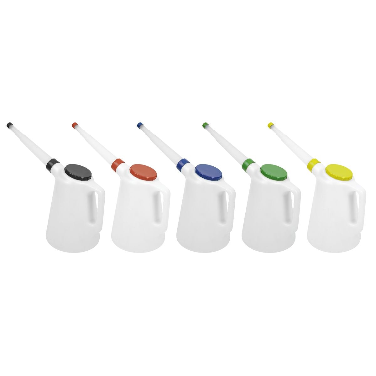 Sealey Oil Containers with Lid & Flexible Spout 5L - Set of 5 - Image 1
