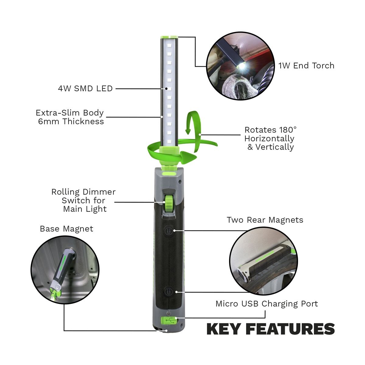 Sealey Rechargeable Slim Folding Inspection Light 4W & 1W SMD LED - Image 2