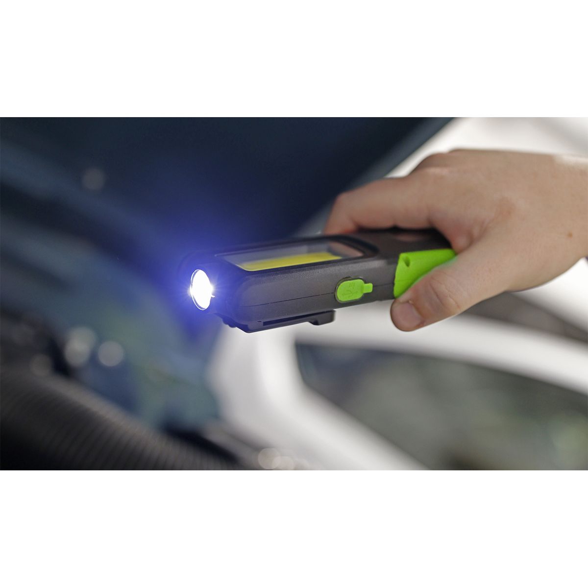 Sealey Rechargeable Inspection Light with Power Bank 5W COB & 3W SMD LED - Green - Image 4