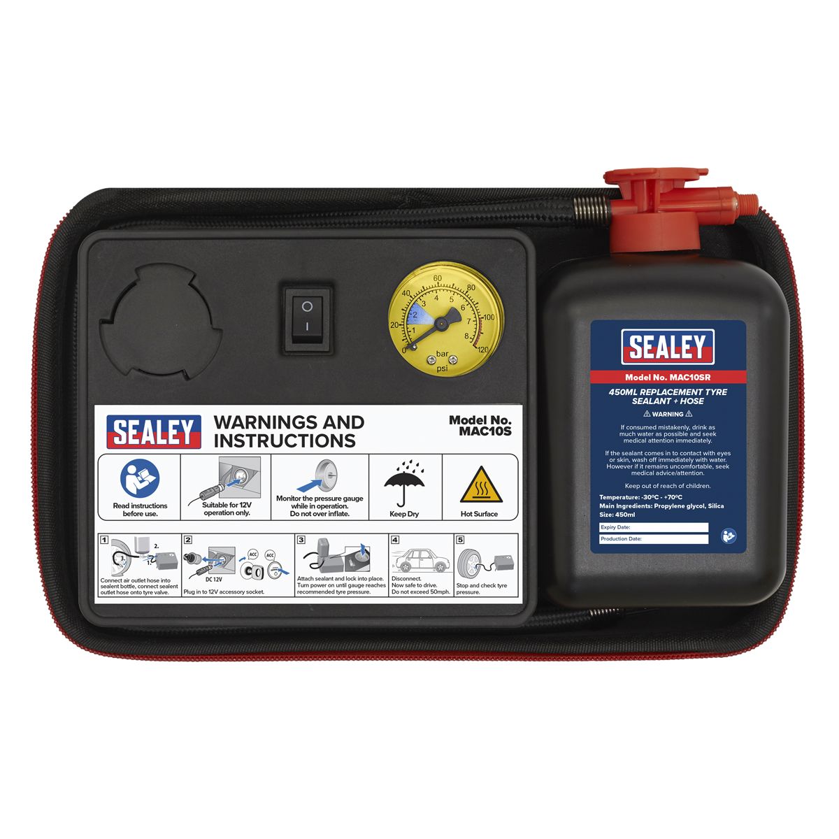 Sealey Tyre Inflator & Emergency Puncture Sealant Kit 12V - Image 5