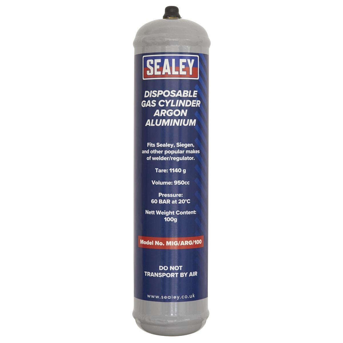 Sealey Disposable Argon Gas Cylinder 100g - Image 2