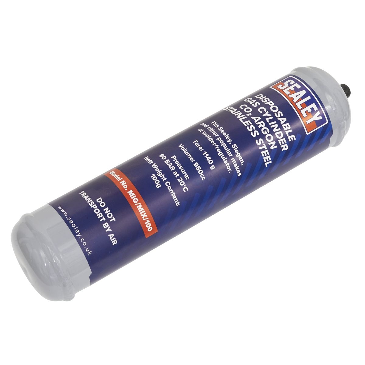 Sealey Disposable Carbon Dioxide/Argon Gas Cylinder 100g - Image 1