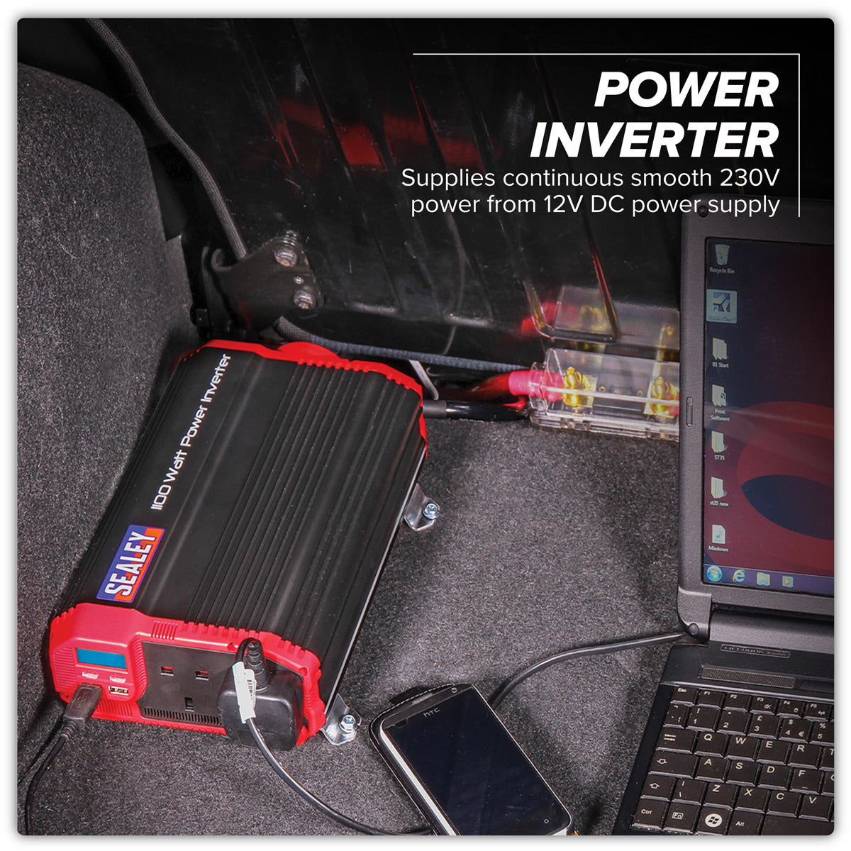 Sealey Modified Sine Wave Power Inverter 1100W 12V PI1100