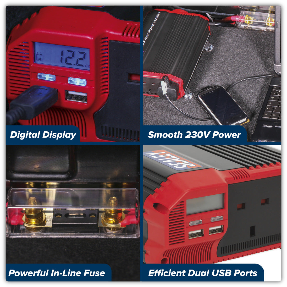 Sealey Modified Sine Wave Power Inverter 1100W 12V PI1100