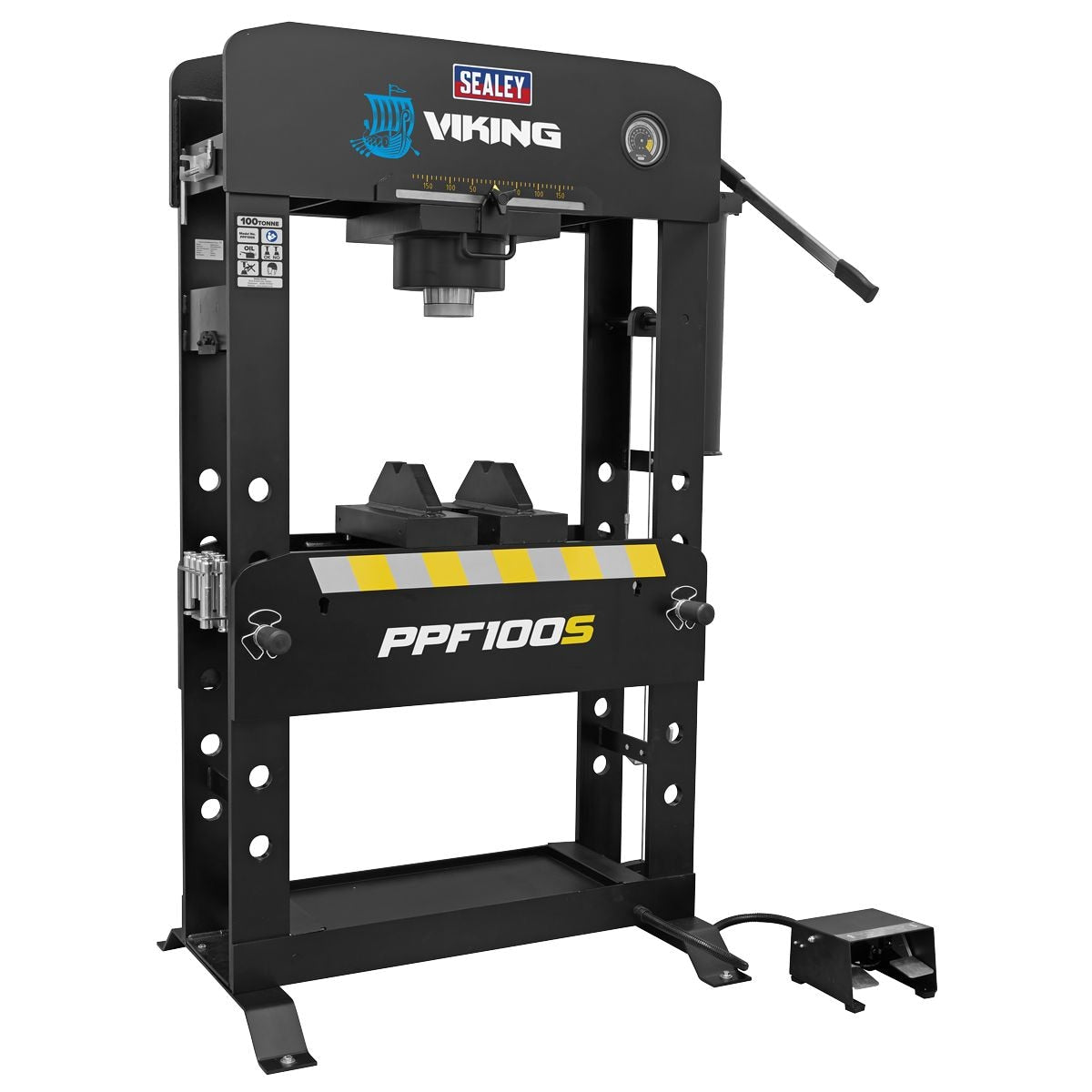 Sealey Viking Floor Type Air/Hydraulic Press with Sliding Ram & Foot Pedal 100 Tonne - Image 1