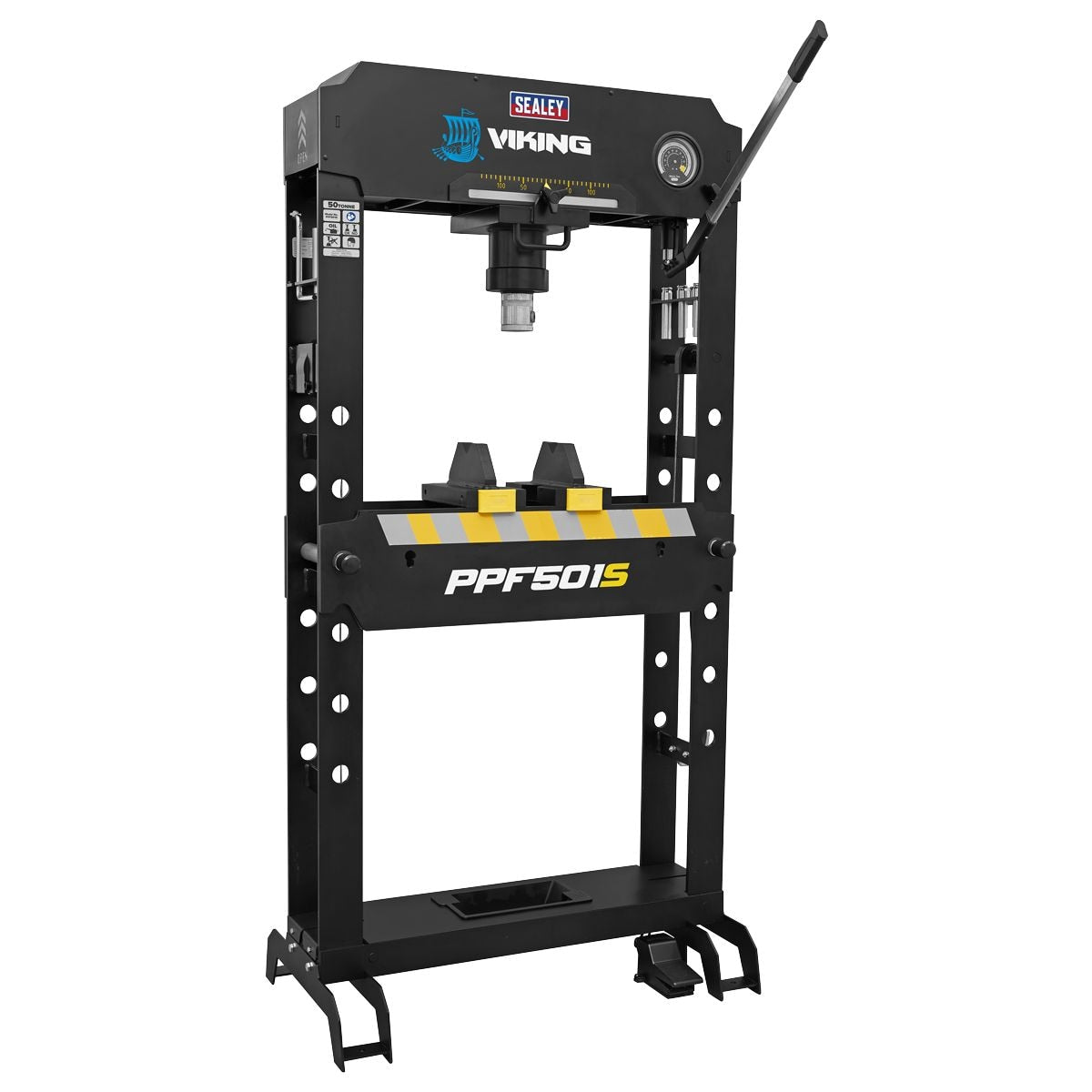 Sealey Viking Floor Type Air/Hydraulic Press with Sliding Ram & Foot Pedal 50 Tonne - Image 1