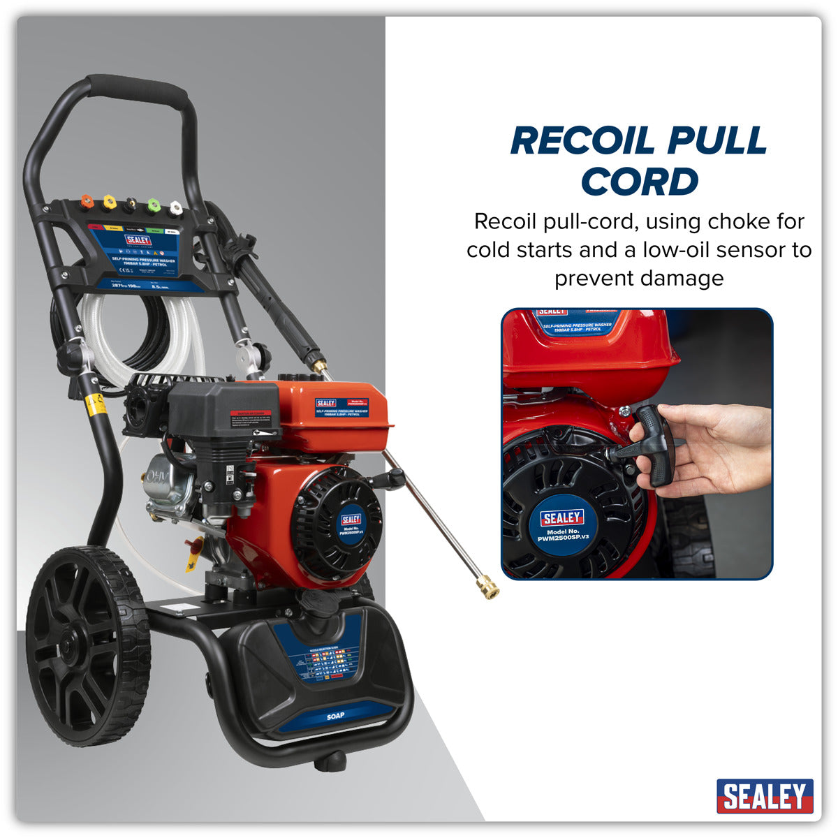 Sealey Pressure Washer 198bar 513L/hr Self-Priming 5.8hp Petrol PWM2500SP