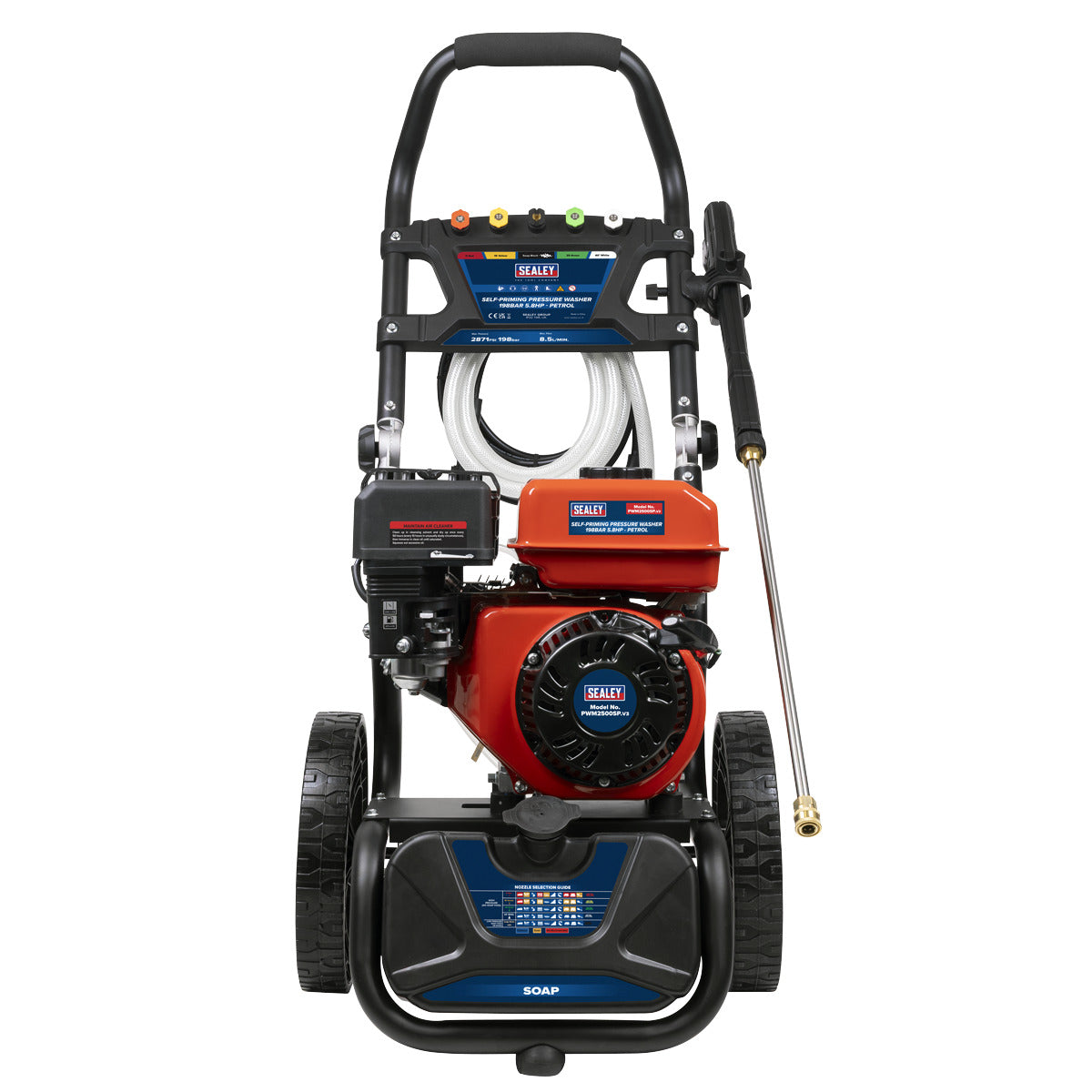 Sealey Pressure Washer 198bar 513L/hr Self-Priming 5.8hp Petrol PWM2500SP