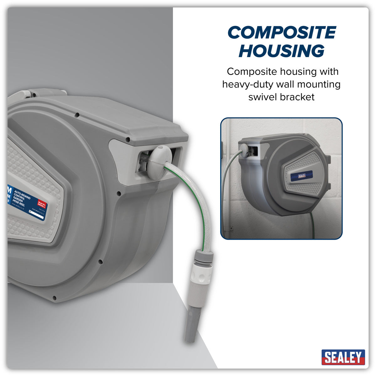 Sealey Auto-Rewind Control Garden Hose Reel 30m RWH30
