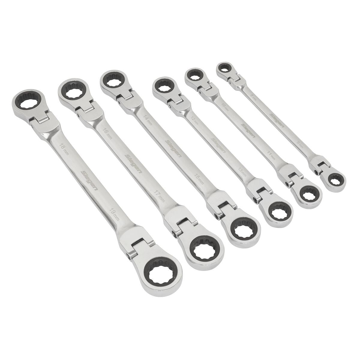 Sealey Siegen Double End Ratchet Ring Spanner Set with Flexi-Head 6pc - Image 1