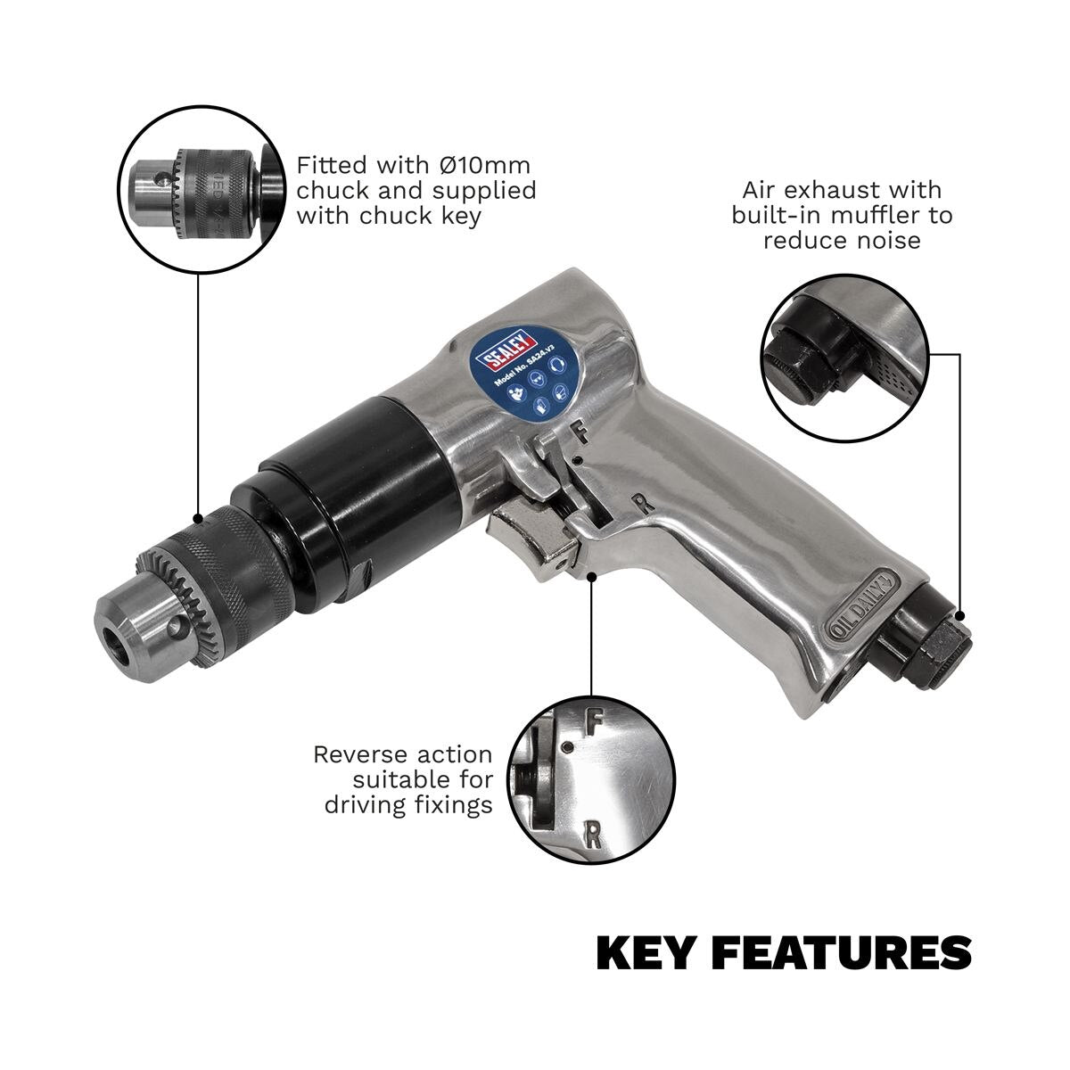 Sealey Reversible Air Drill 10mm - Image 2