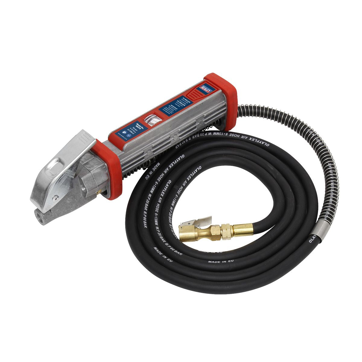 Sealey Tyre Inflator with 2.7m Hose & Clip-On Connector - Image 1