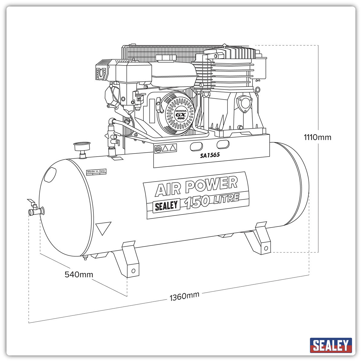 Sealey 50L Belt Drive Air Compressor with Petrol Engine 5.5hp SA5055