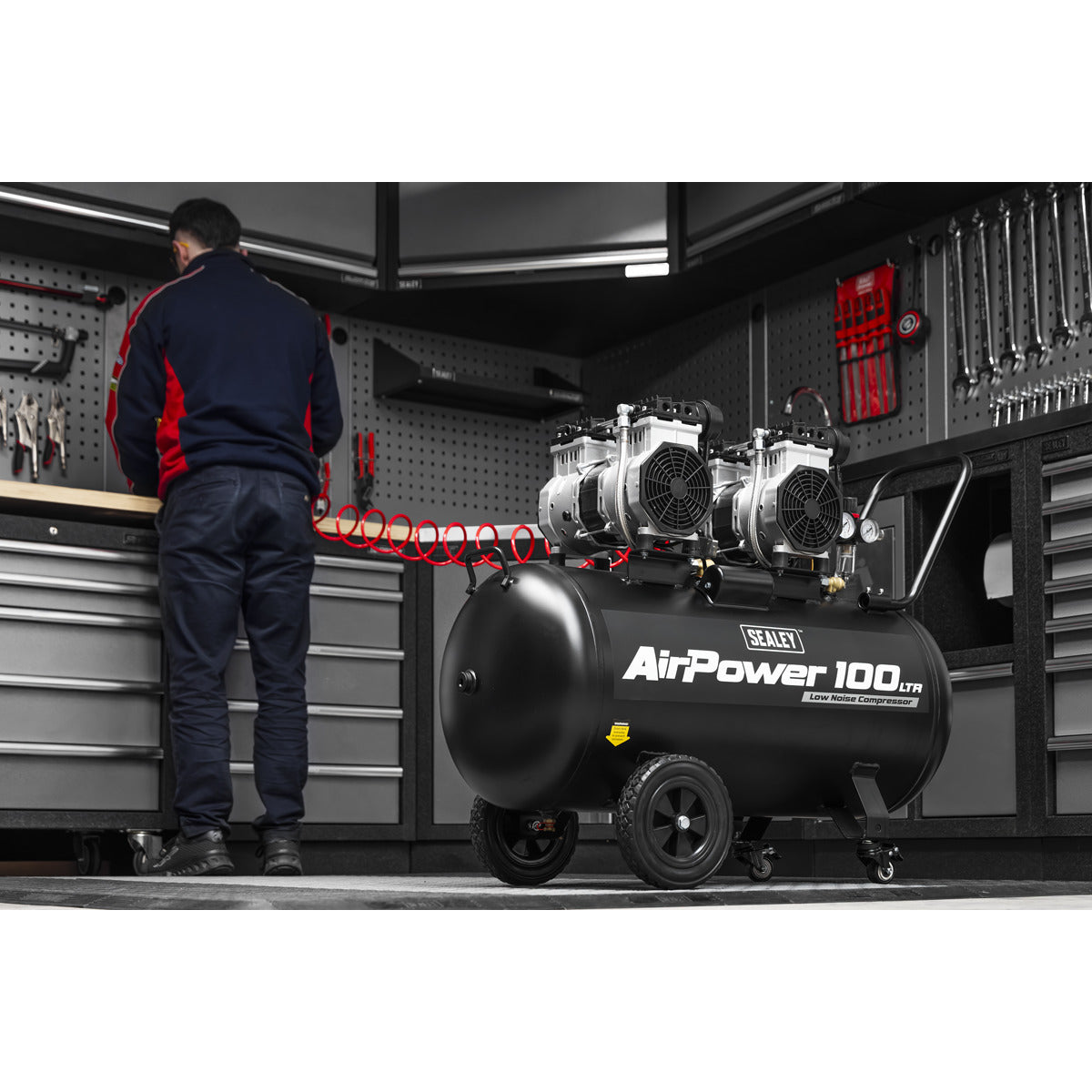 Sealey 100L Oil Free Low Noise Direct Drive Air Compressor 2 x 2hp SAC10001S