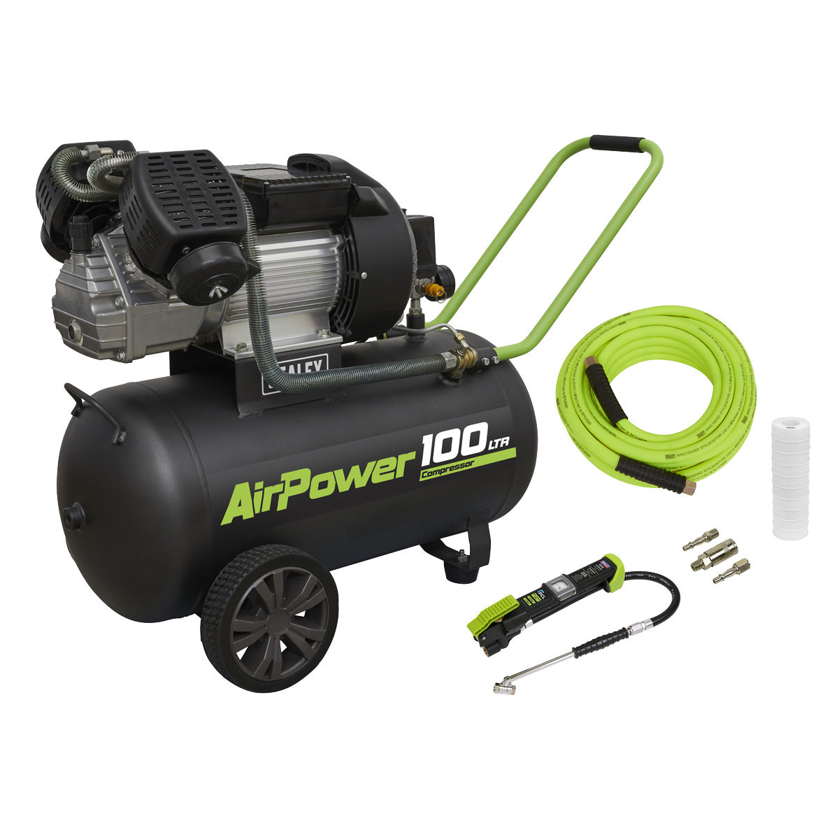 Sealey 100L Direct Drive V-Twin Air Compressor 3hp with Air Accessory Kit SAC10030VEKIT