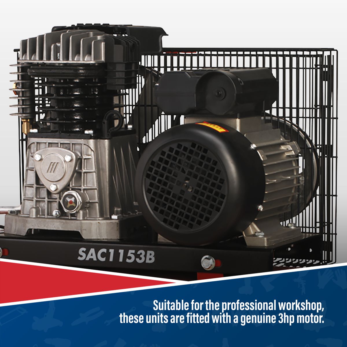 Sealey 150L Belt Drive Air Compressor with Cast Cylinders 3hp - Image 7