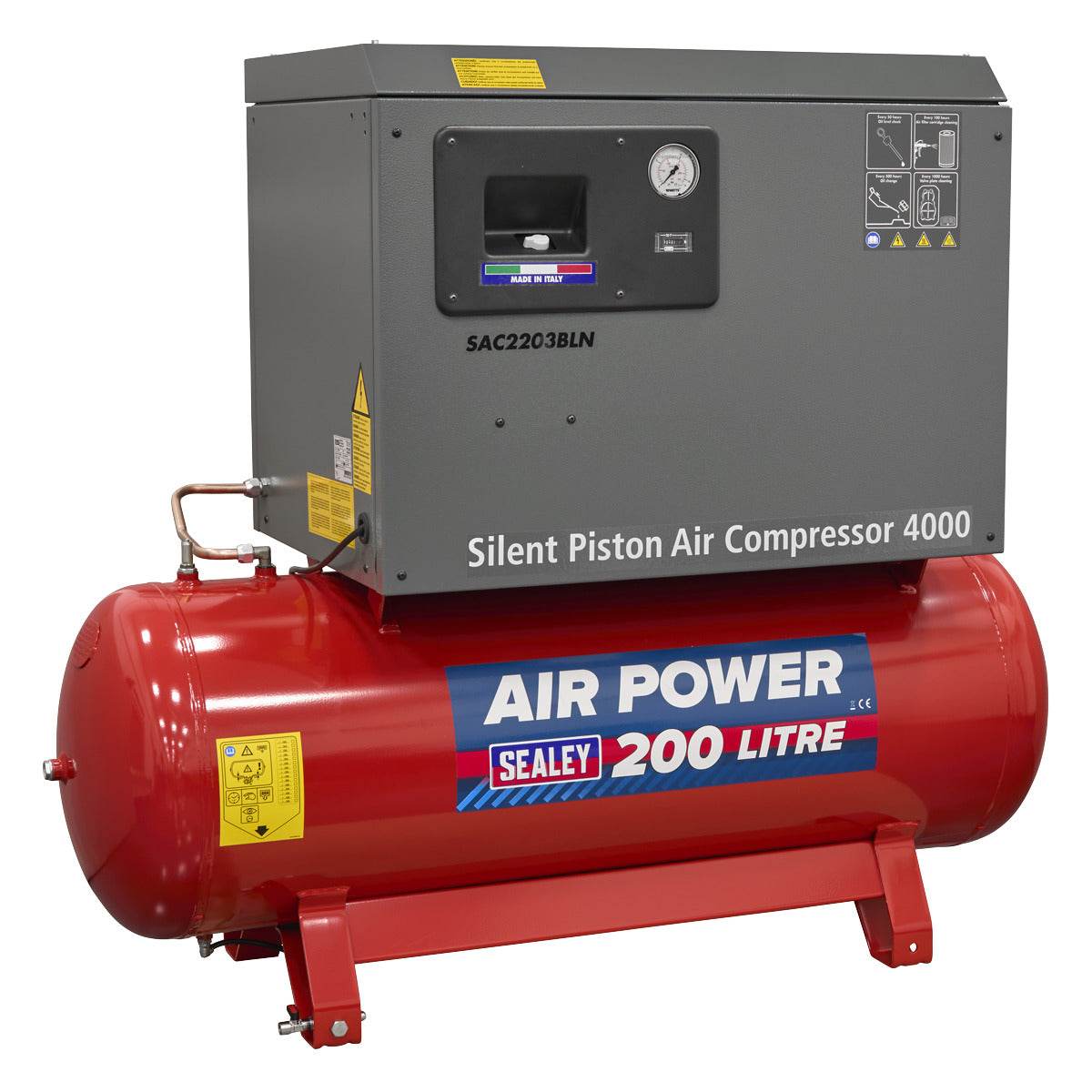 Sealey 200L Low Noise Belt Drive Air Compressor with Cast Cylinders 3hp SAC2203BLN