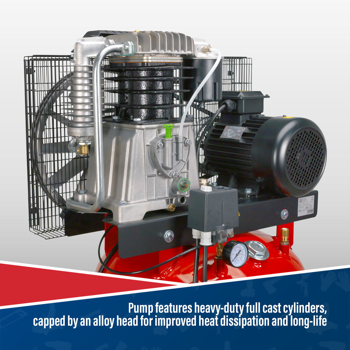Sealey 270L Vertical Belt Drive Air Compressor with Cast Cylinders 7.5hp 2-Stage SACV52775B