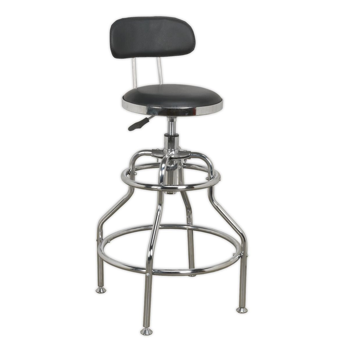 Sealey Pneumatic Workshop Stool with Adjustable Height Swivel Seat & Back Rest - Image 1