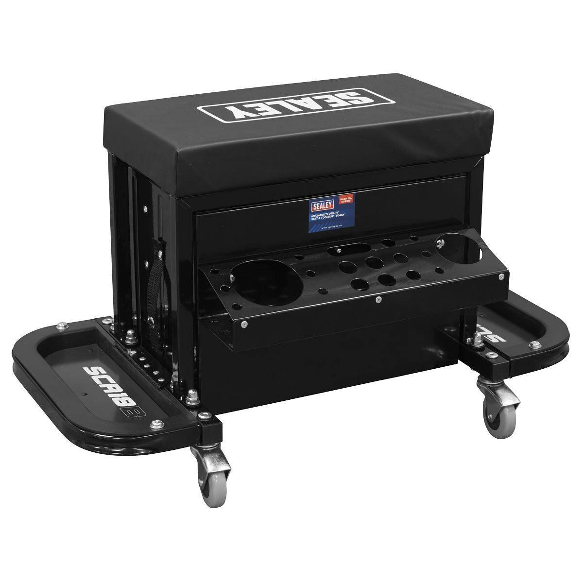 Sealey Mechanic's Utility Seat & Toolbox - Black - Image 2