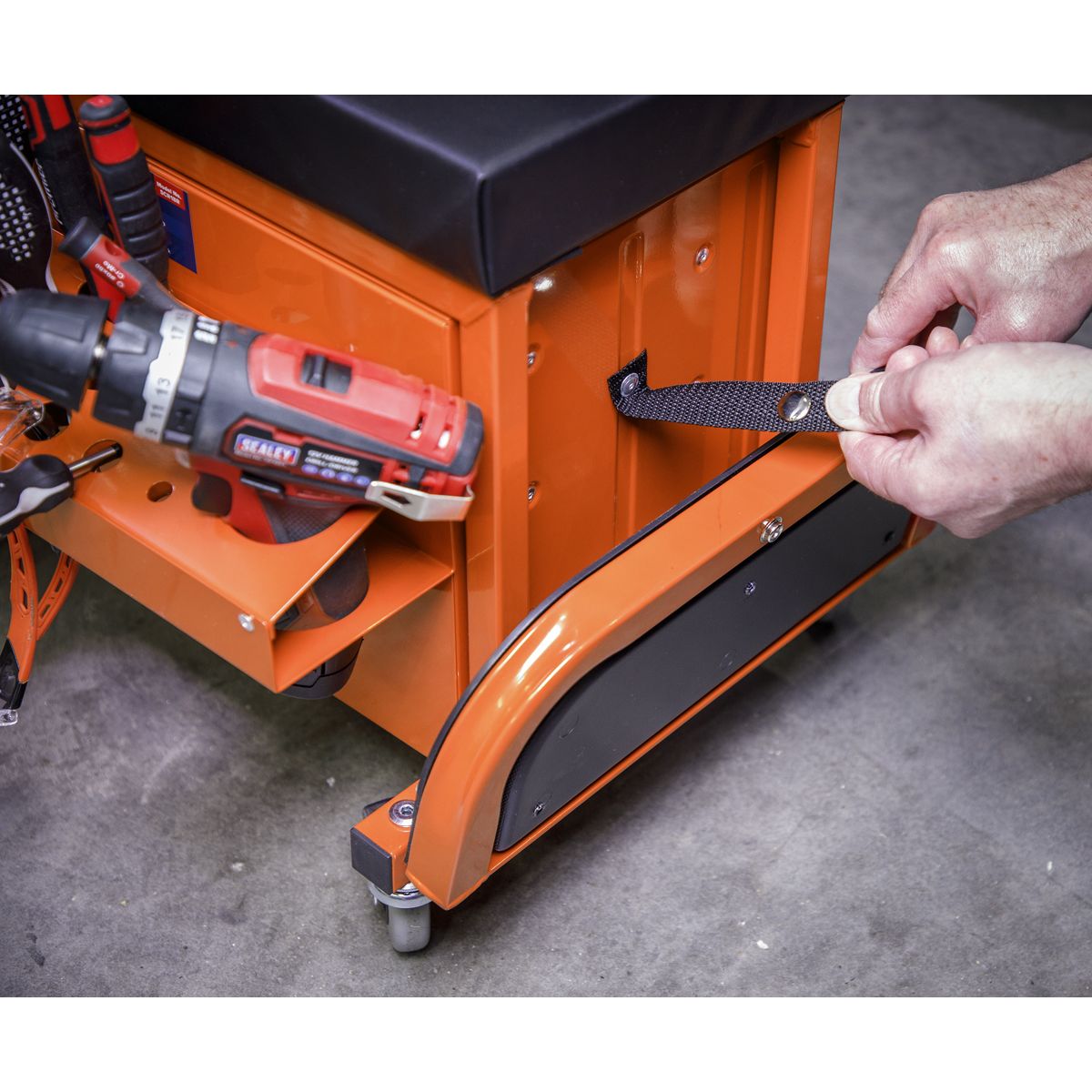 Sealey Mechanic's Utility Seat & Toolbox - Orange - Image 2