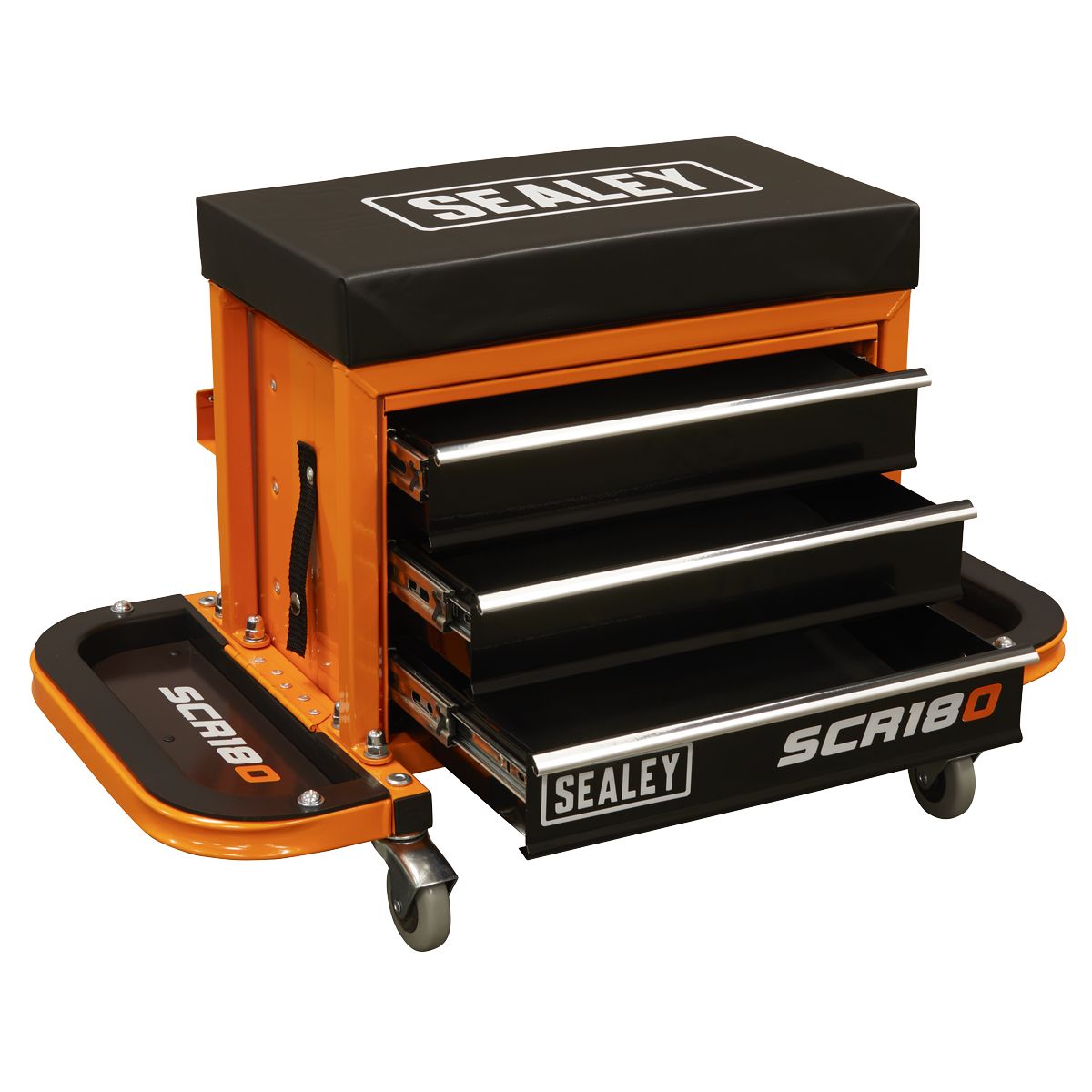 Sealey Mechanic's Utility Seat & Toolbox - Orange - Image 7