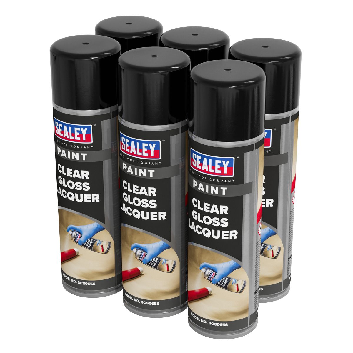 Sealey Gloss Lacquer 500ml, Clear - Pack of 6 - Image 1