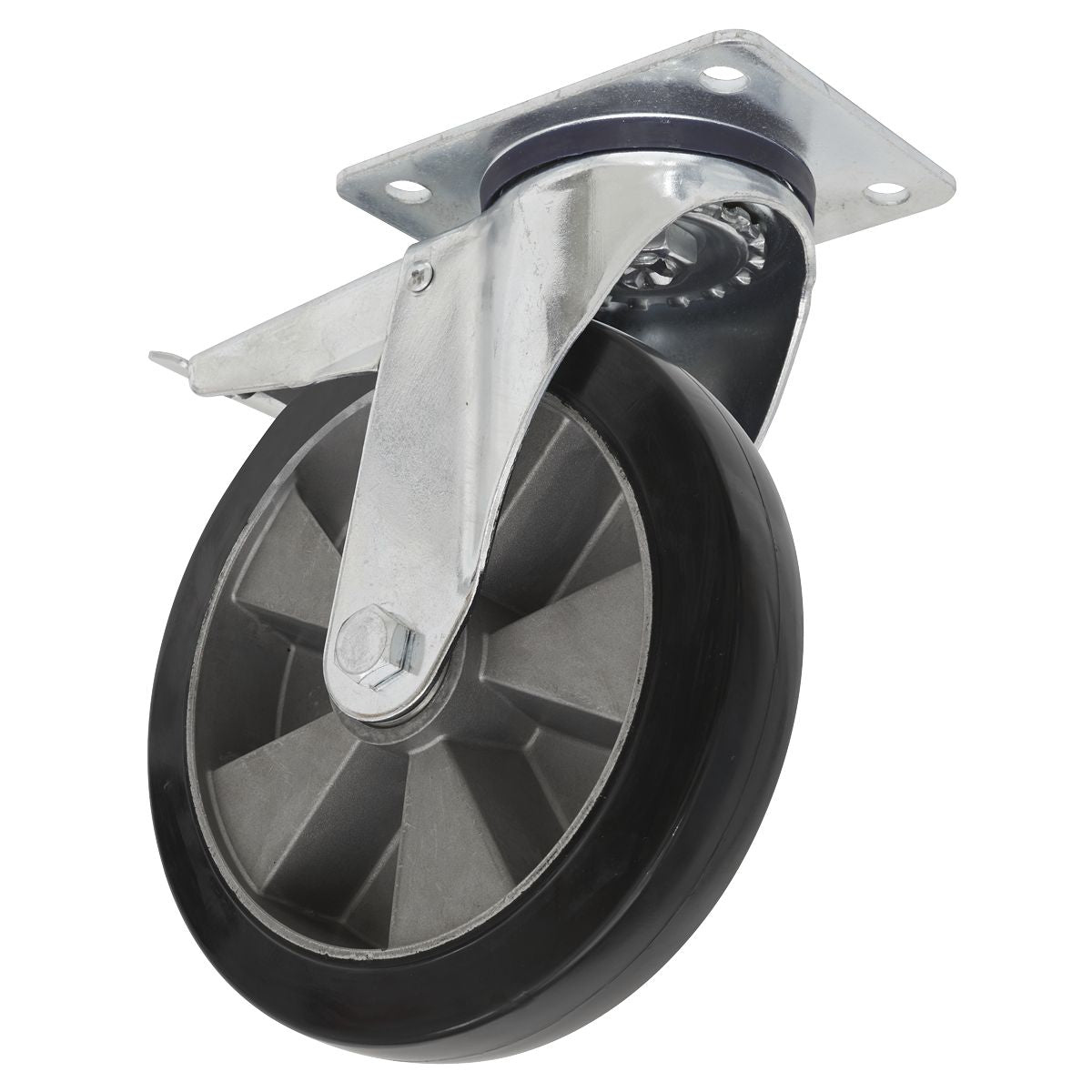 Sealey 200mm Castor Wheel with Swivel Plate & Total Lock - Image 1