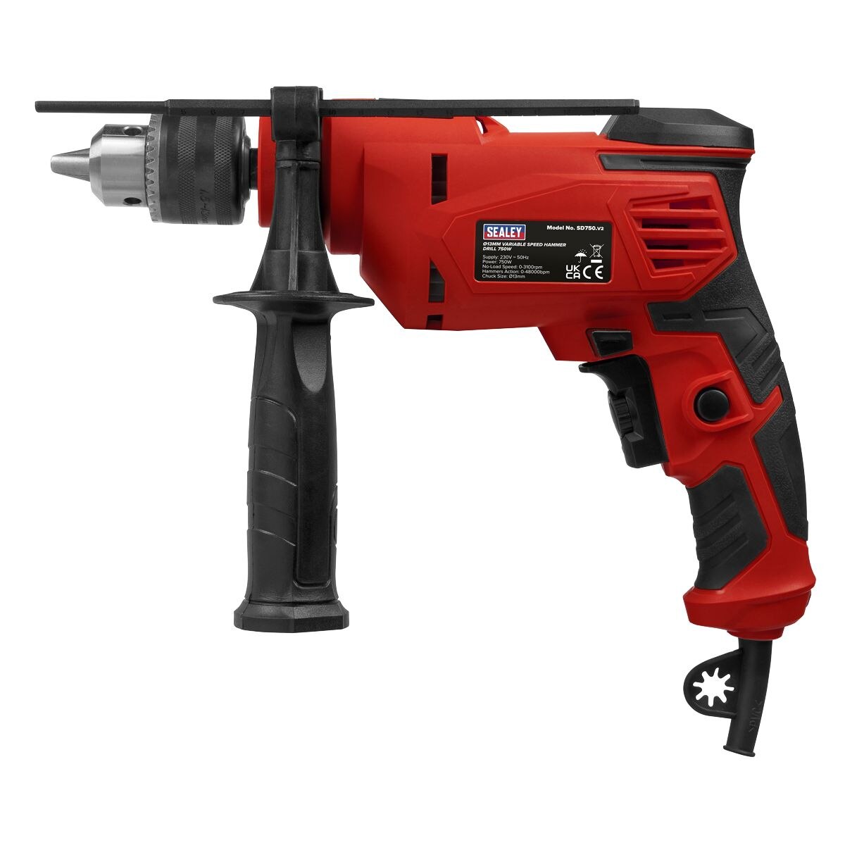 Sealey 13mm Variable Speed Hammer Drill 750W/230V - Image 2