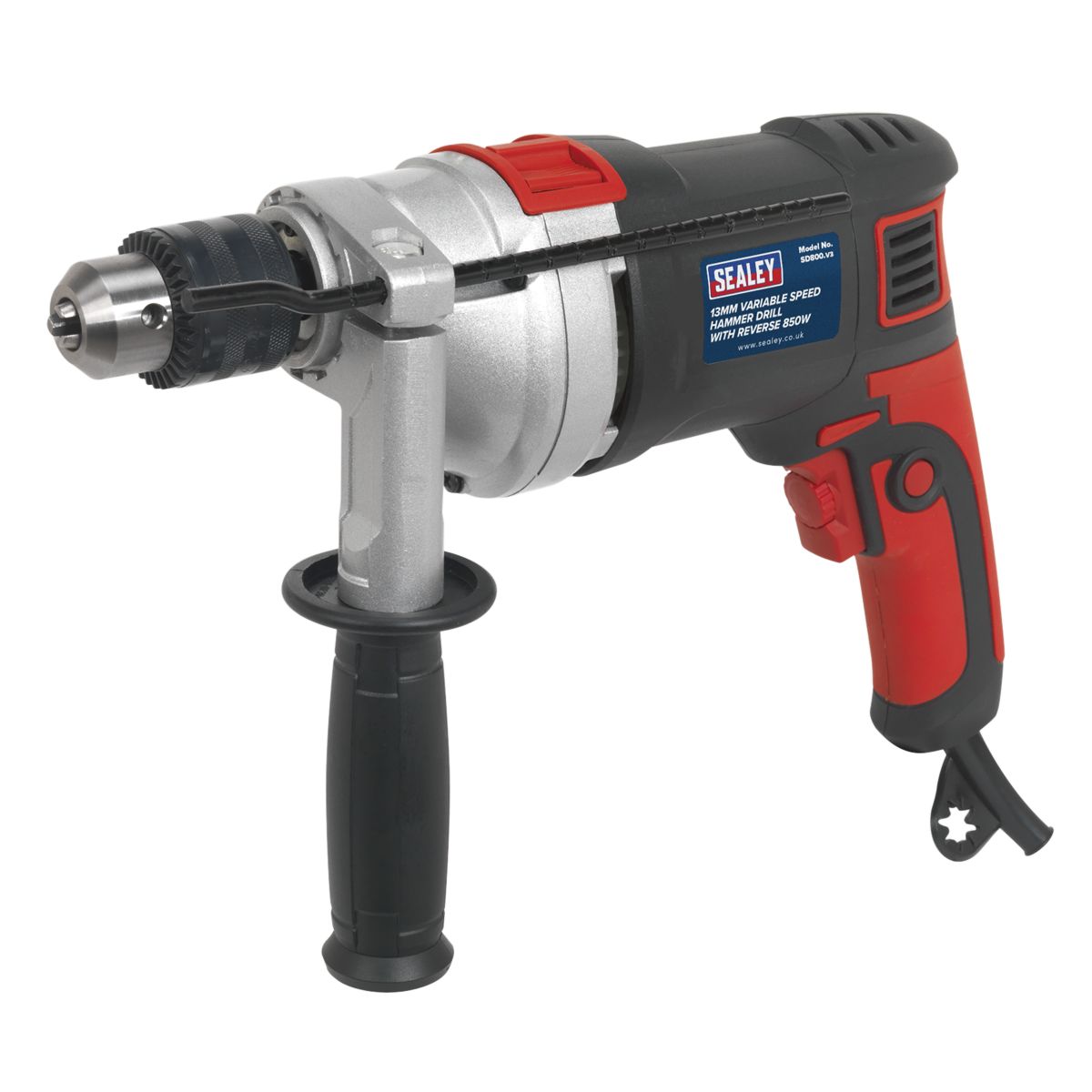 Sealey 13mm Variable Speed Hammer Drill with Reverse 850W/230V - Image 1