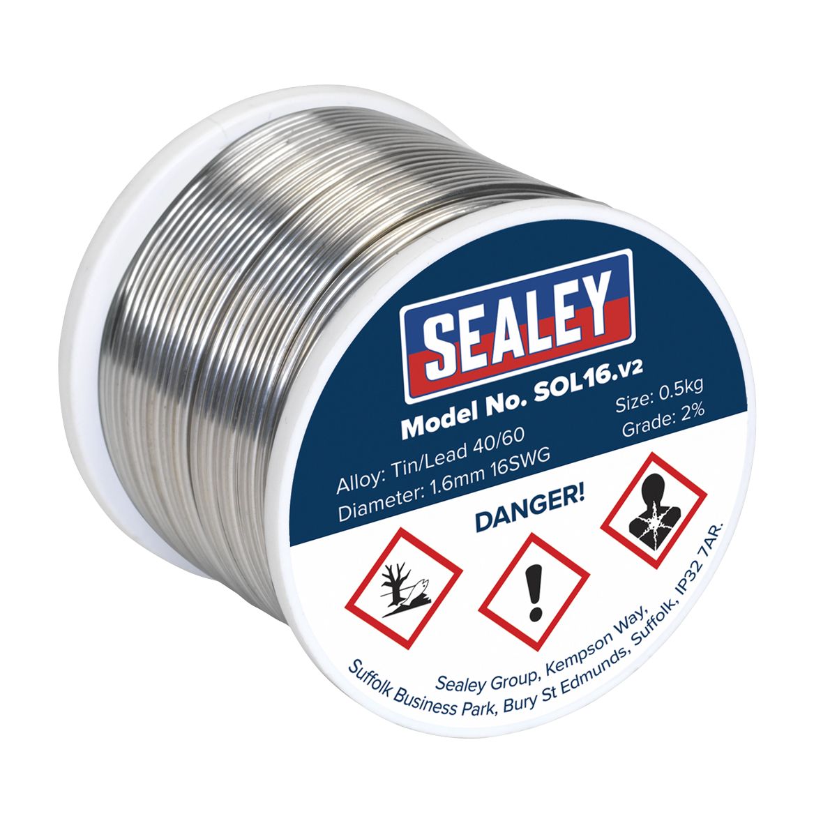 Sealey Quick Flow Solder Wire 1.6mm/16SWG 0.5kg Reel - SOL16