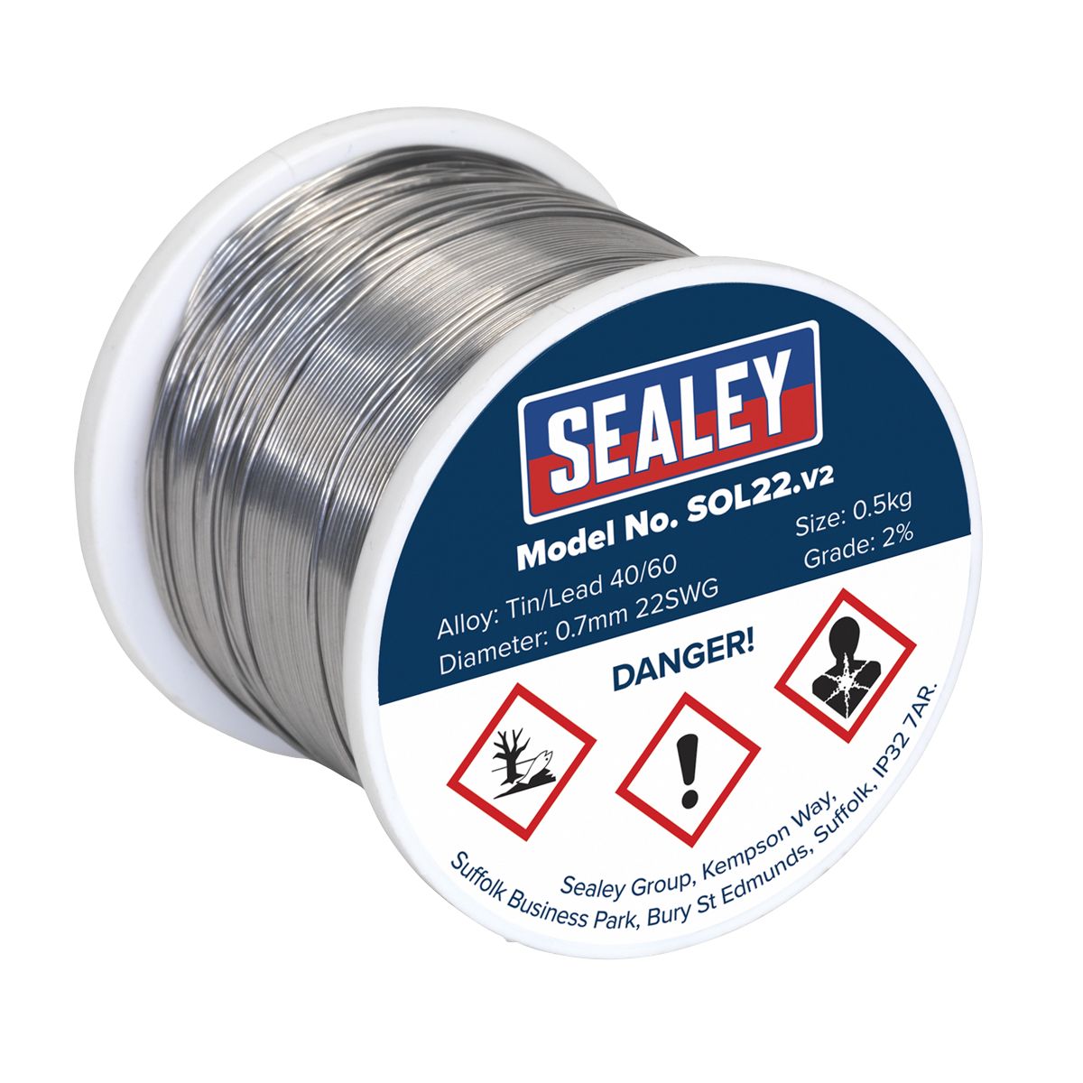 Sealey Quick Flow Solder Wire 2% 0.7mm/22SWG 0.5kg Reel - SOL22