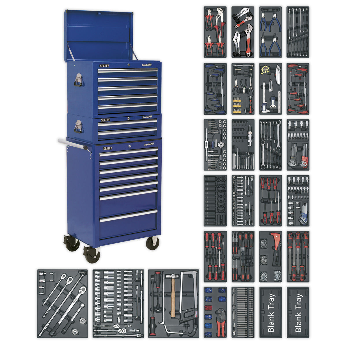 Superline PRO Tool Chest Combination 14 Drawer with 1179pc Tool Kit - Blue SPTCCOMBO1