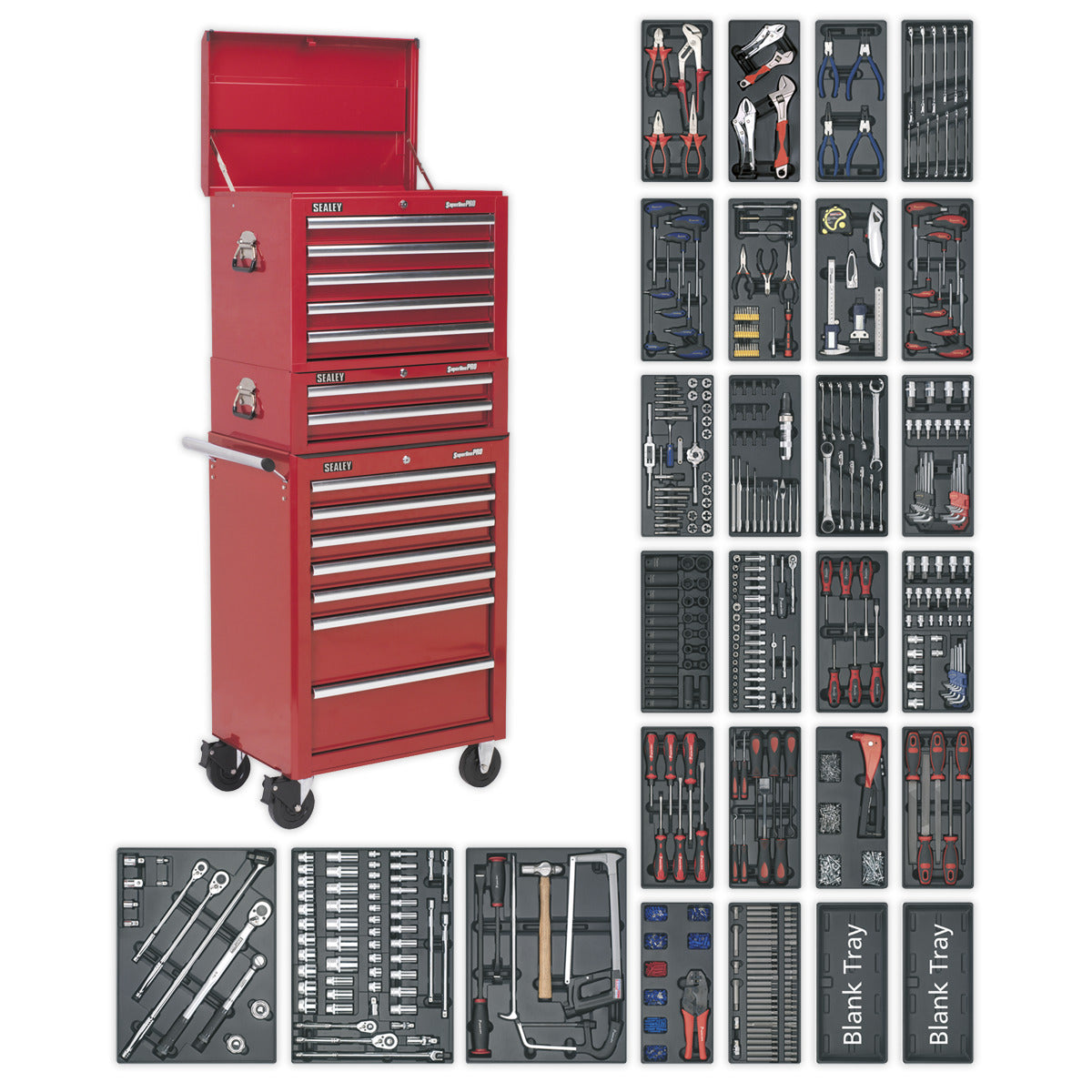 Superline PRO Tool Chest Combination 14 Drawer with 1179pc Tool Kit - Red SPTCOMBO1