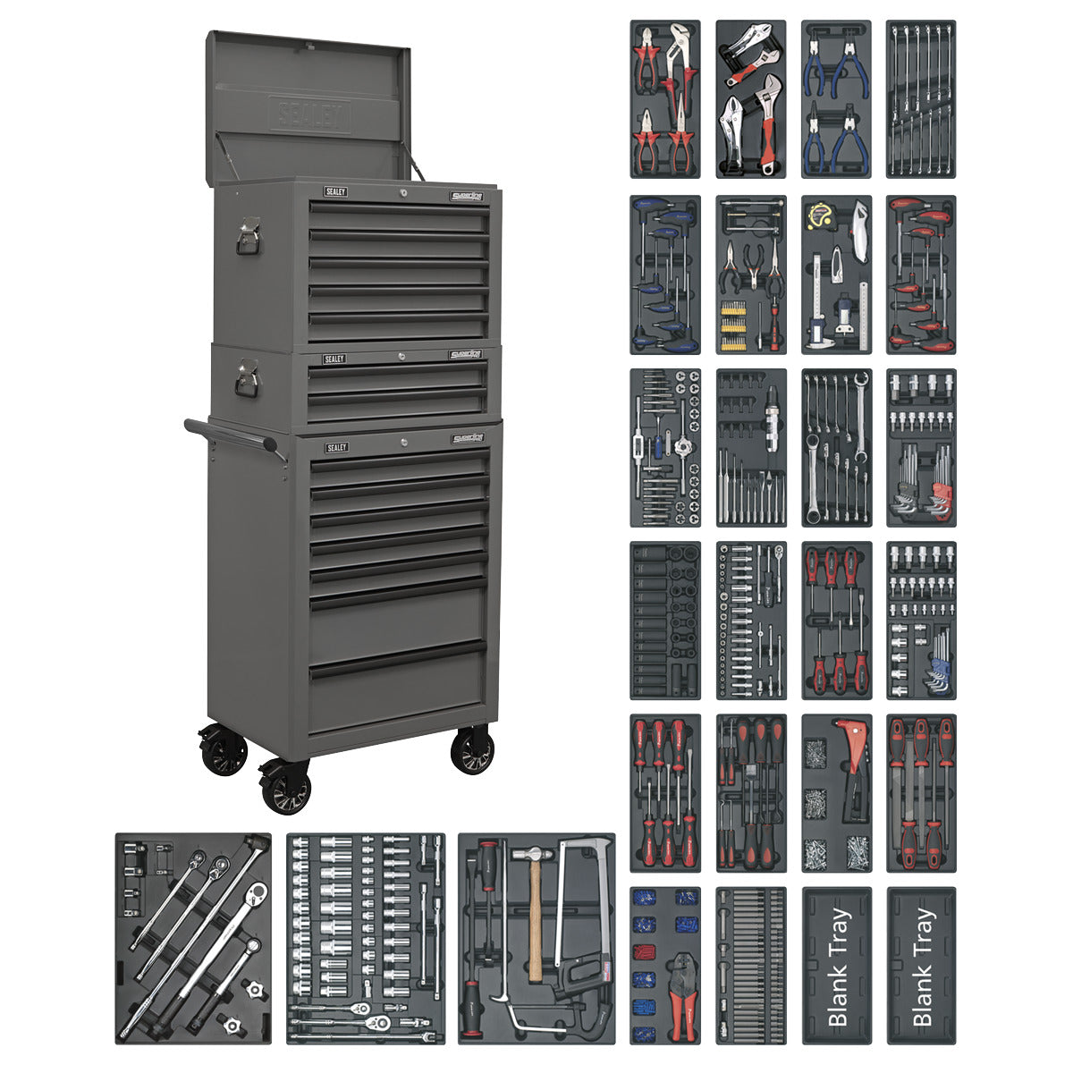 Superline PRO Tool Chest Combination 14 Drawer with 1179pc Tool Kit - Grey SPTGRCOMBO1
