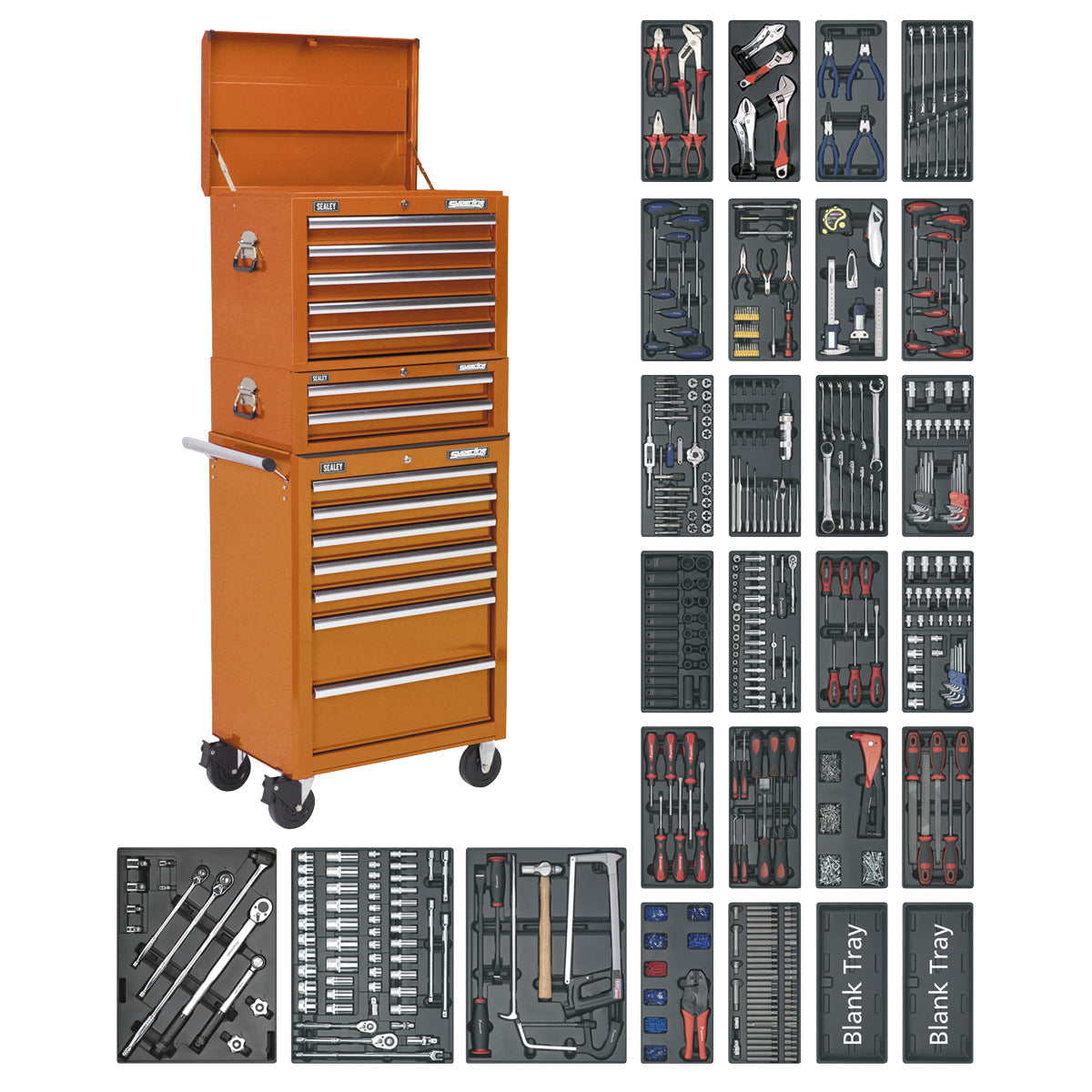 Superline PRO Tool Chest Combination 14 Drawer with 1179pc Tool Kit - Orange SPTOCOMBO1