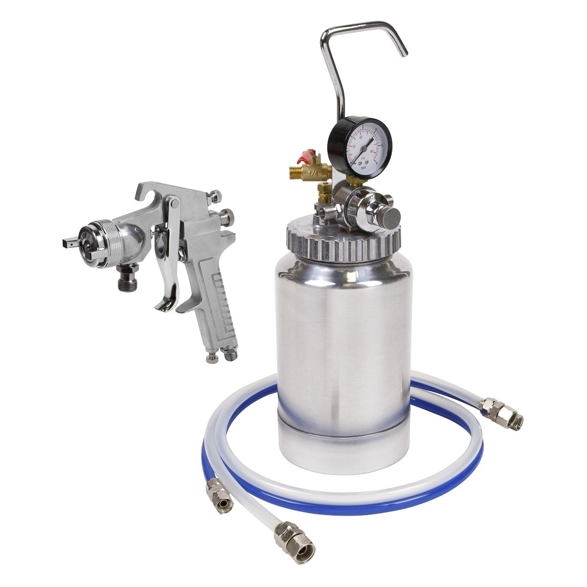 Sealey Pressure Pot System with Spray Gun & Hoses 1.8mm Set-Up - Image 1