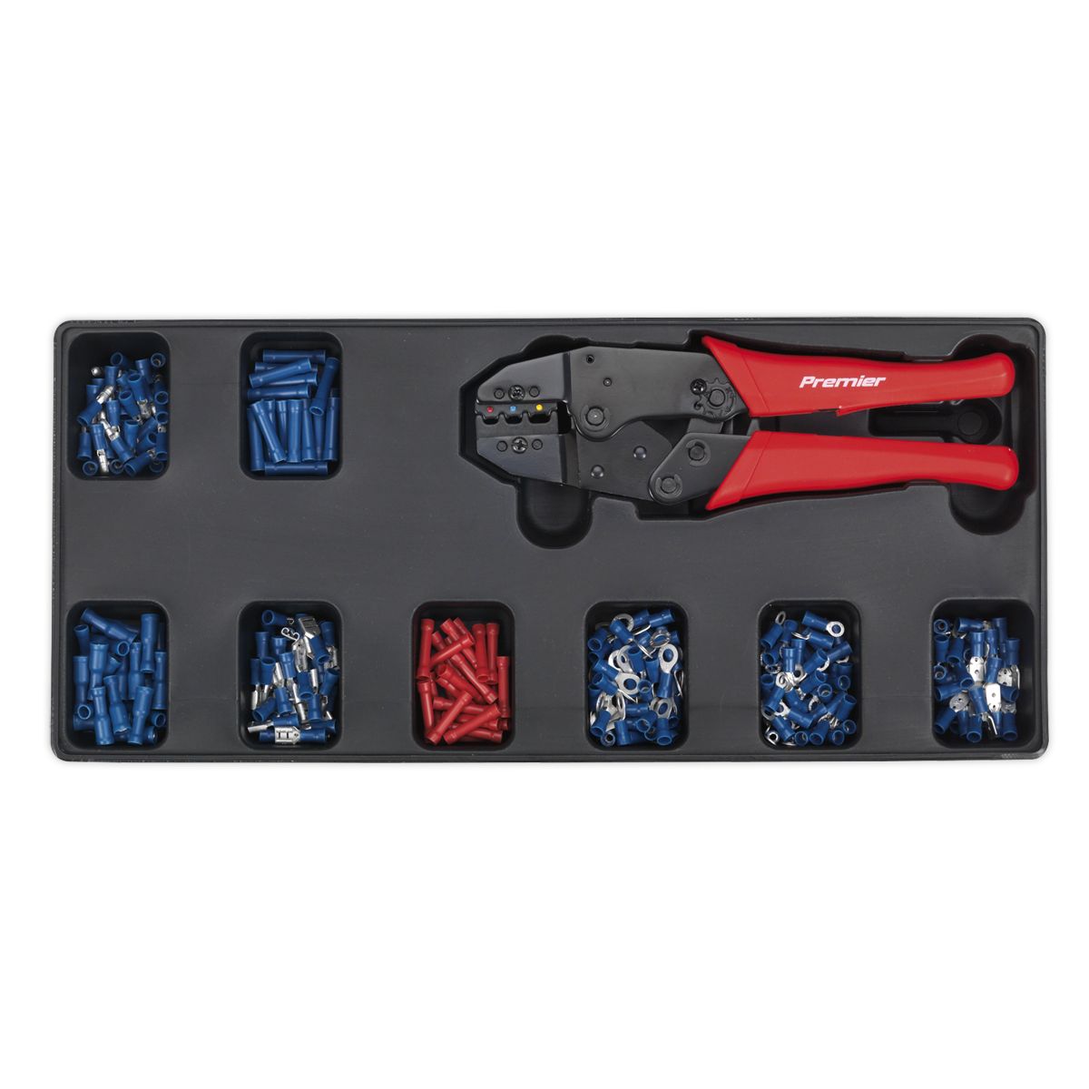 Sealey Premier Ratchet Crimper & Assorted Insulated Terminal Set with Tool Tray 325pc - Image 1