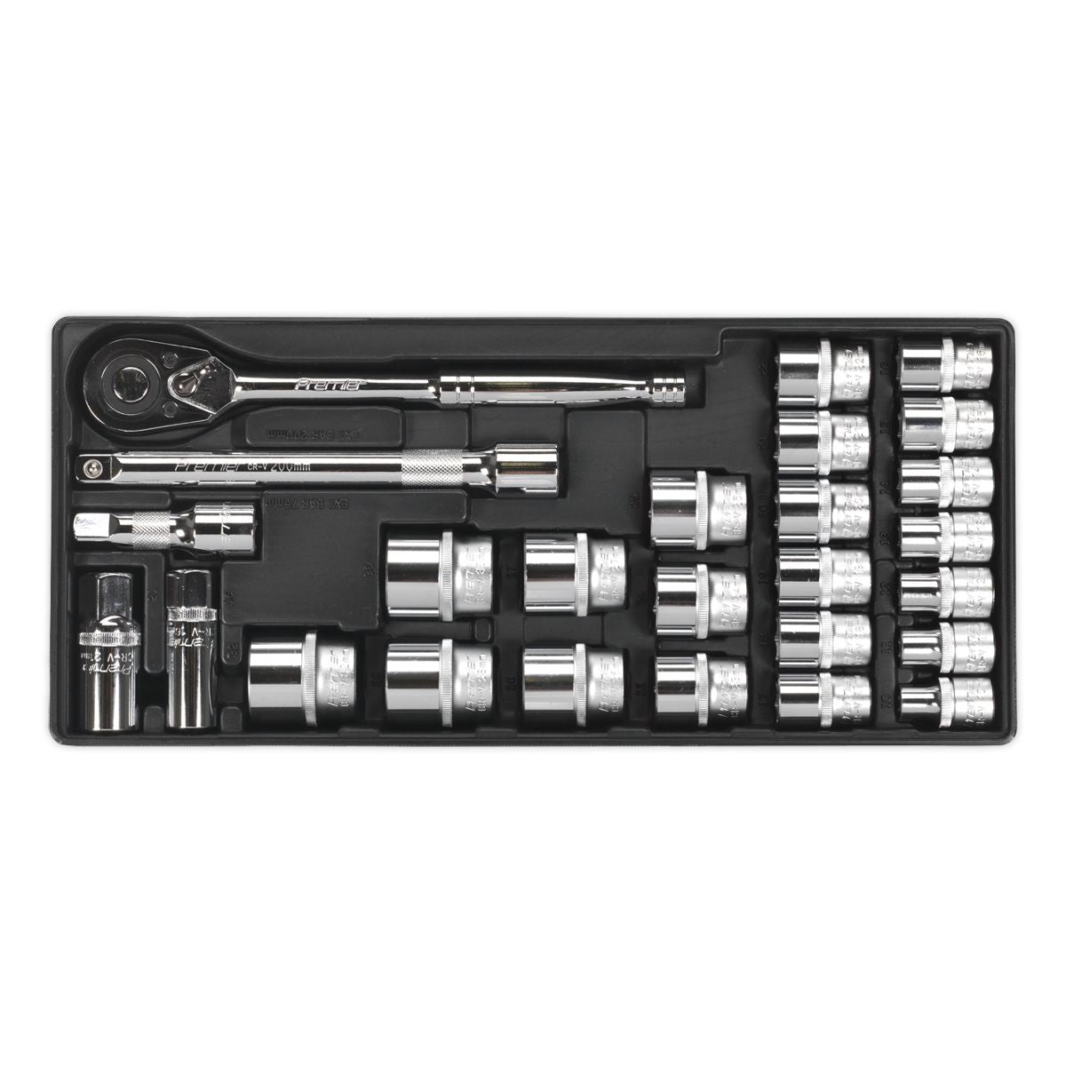 Sealey Premier Socket Set with Tool Tray 1/2"Sq Drive 26pc - Image 1