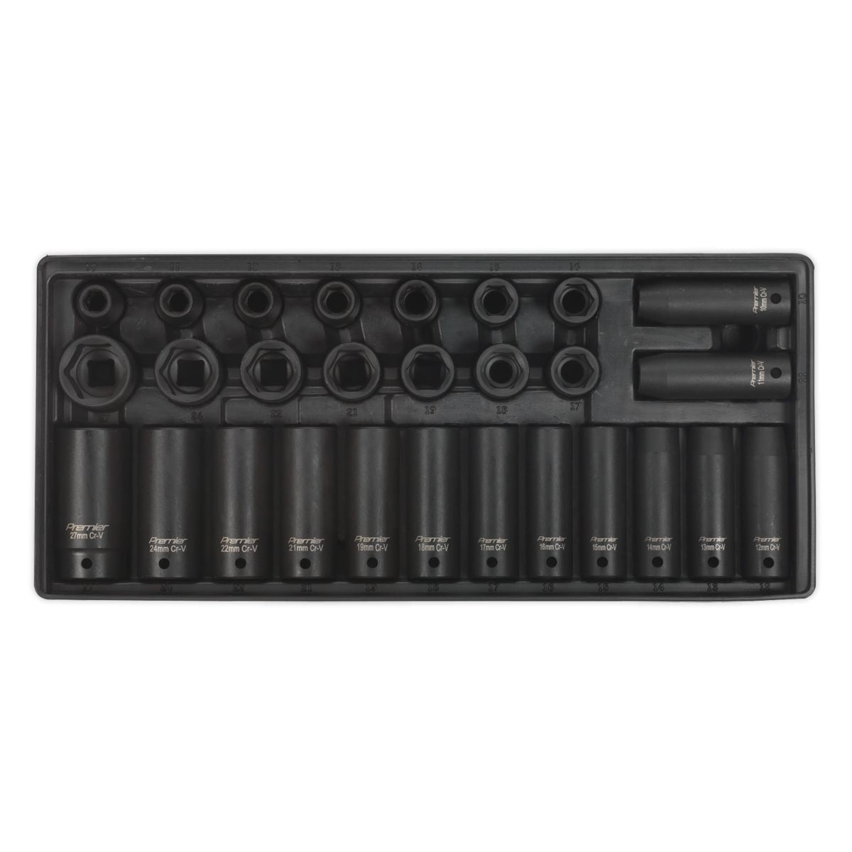 Sealey Premier Impact Socket Set with Tool Tray 1/2"Sq Drive 28pc - Image 1
