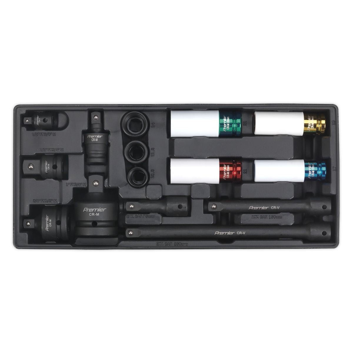 Sealey Premier Impact Socket & Adaptor Set with Tool Tray 15pc - Image 1