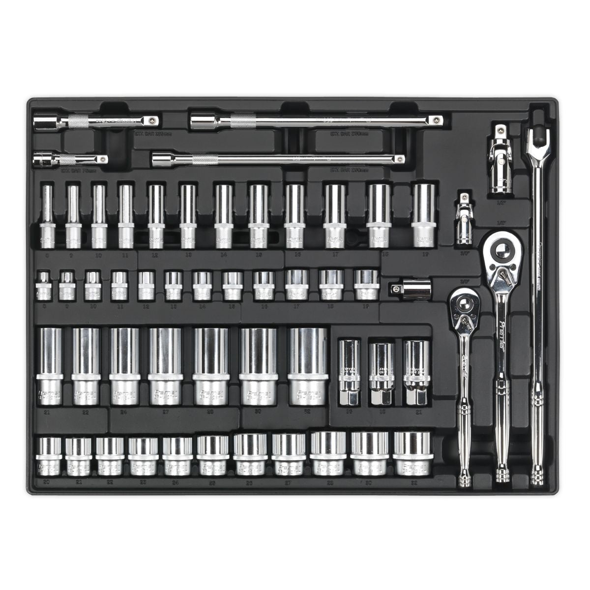 Sealey Premier Socket Set with Tool Tray 3/8" & 1/2"Sq Drive 55pc - Image 1