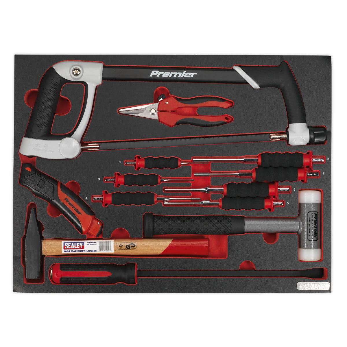 Premier Platinum Hacksaw, Hammers & Punch Kit with Tool Tray 13pc TBTP06EU