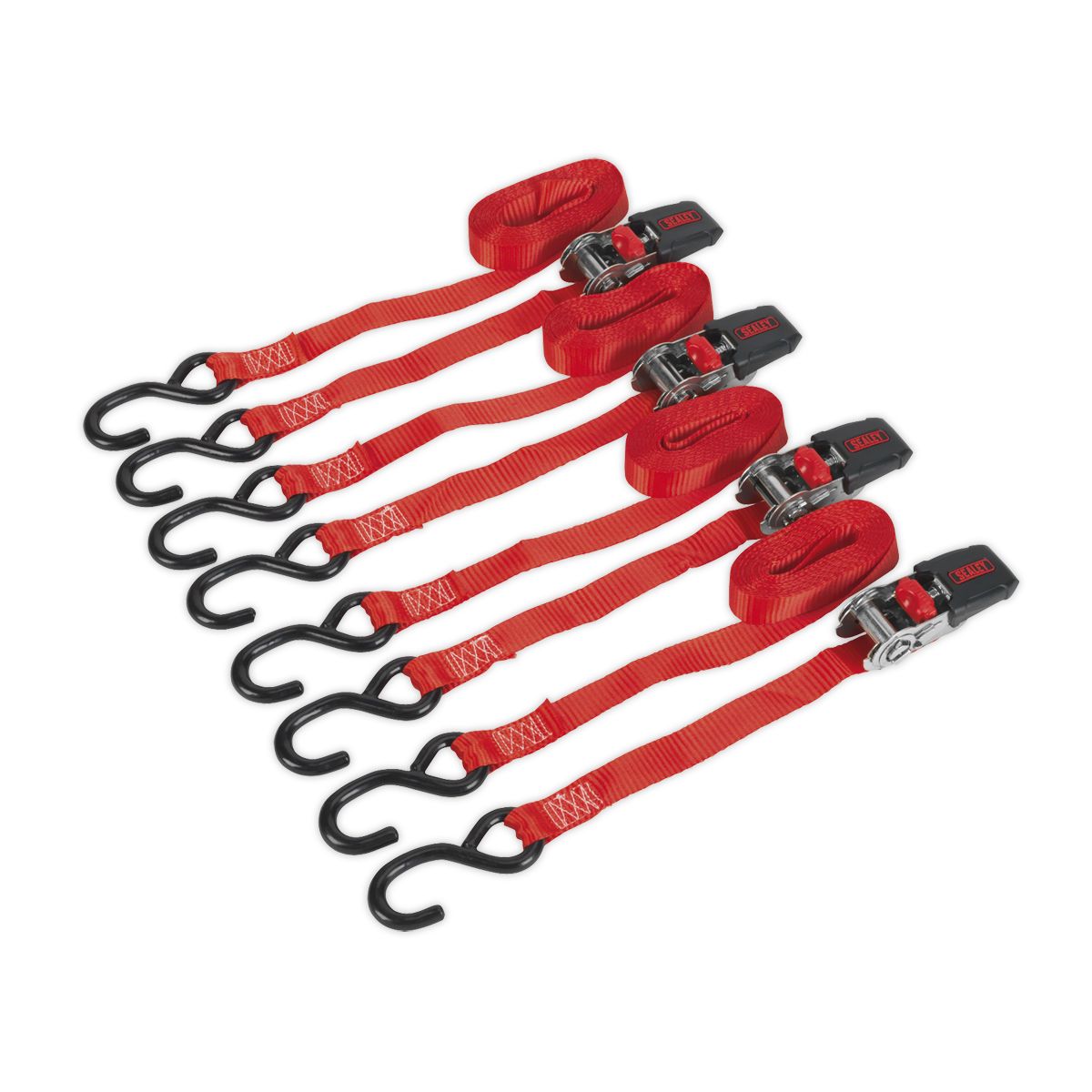 Sealey Ratchet Strap Polyester Webbing with S-Hooks 25mm x 4m 800kg Breaking Strength - 2 Pairs - Image 1