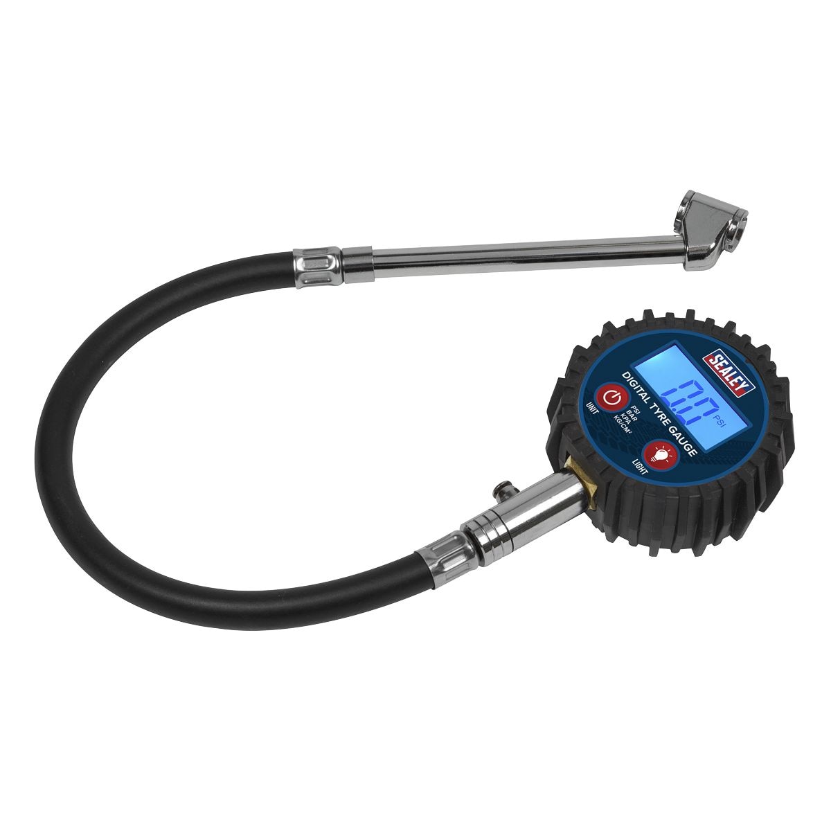 Sealey Digital Tyre Pressure Gauge with Twin Push-On Connector - Image 1