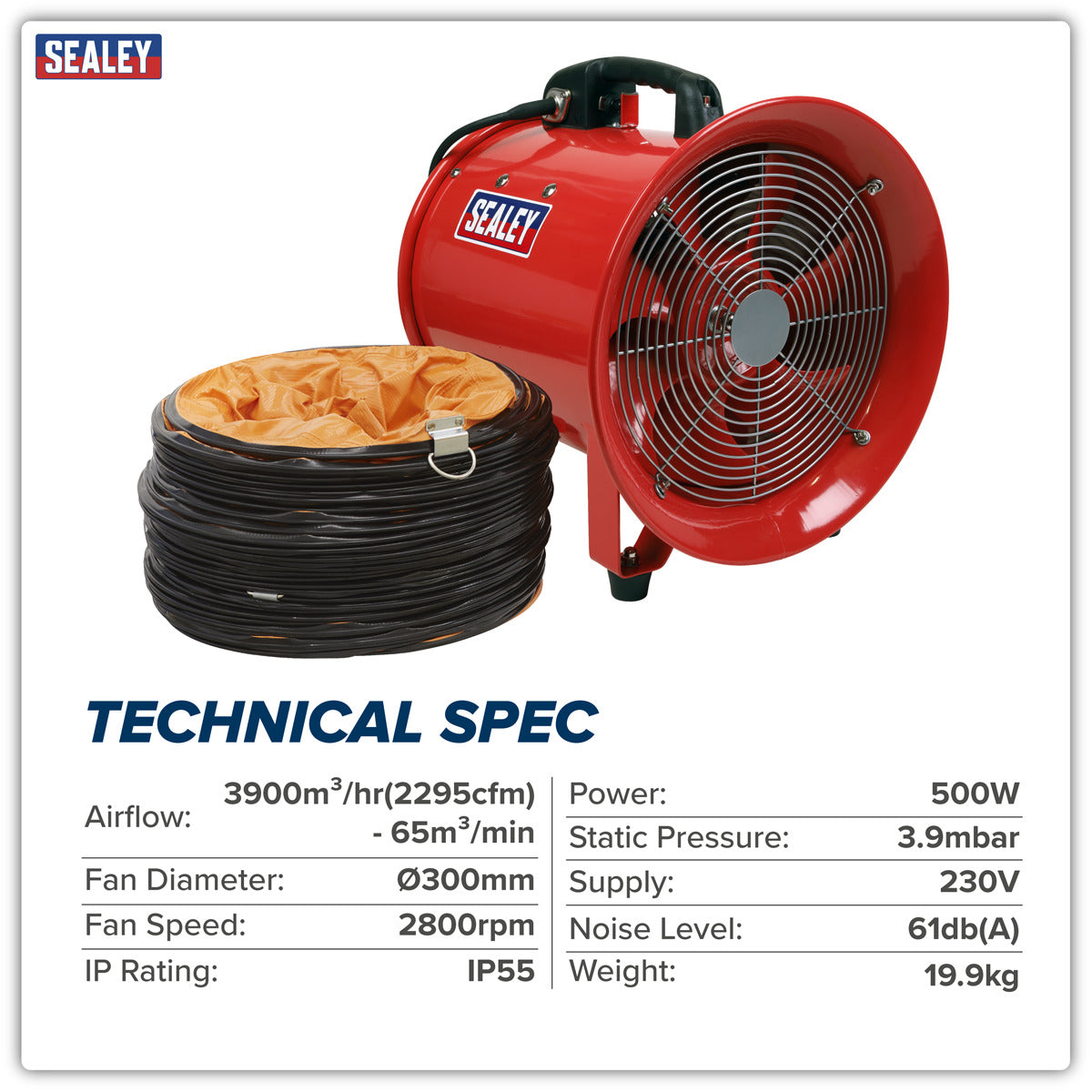 Sealey Portable Ventilator with 5m Ducting 300mm VEN300