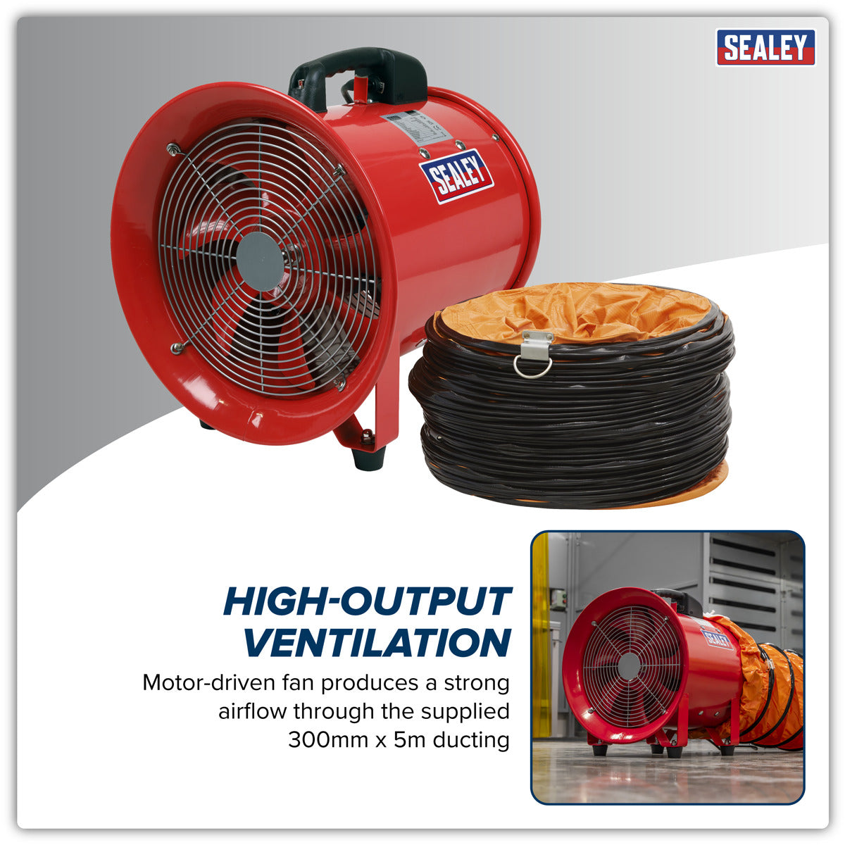 Sealey Portable Ventilator with 5m Ducting 300mm VEN300