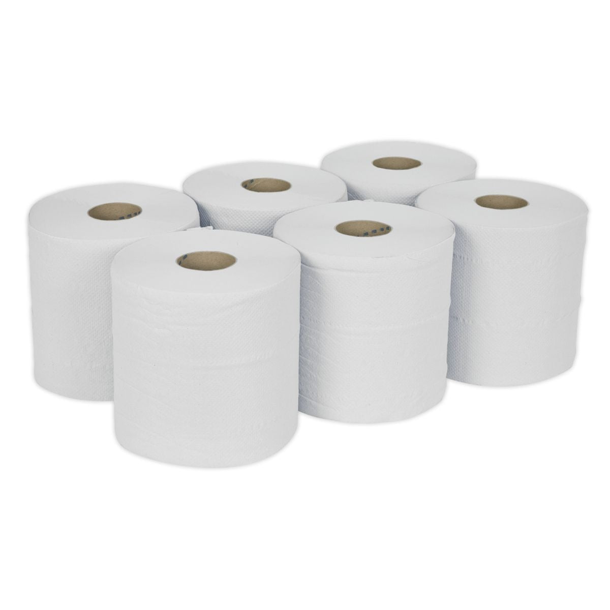 Sealey 2-Ply Embossed White Paper Roll 150m - Pack of 6 - Image 1